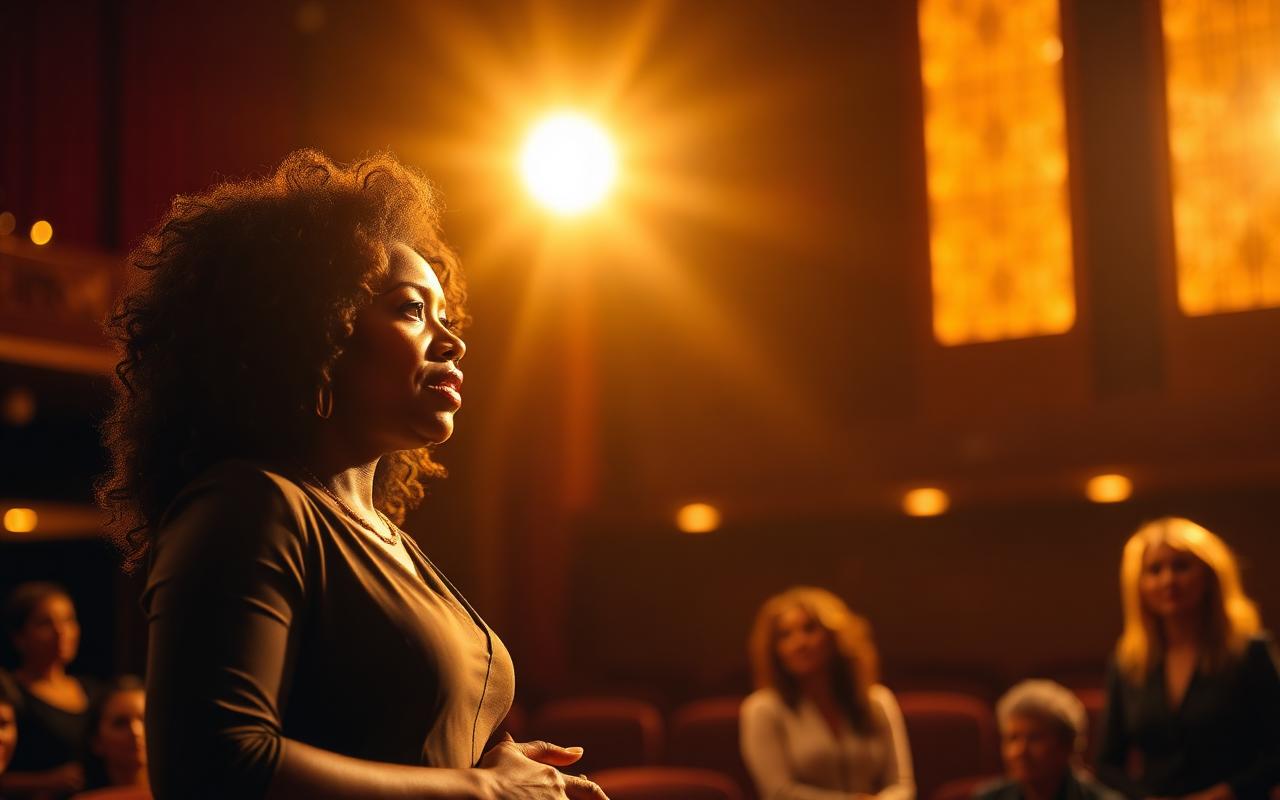 Een Circle-lid spreekt op het podium van de Berenkuil in warm theaterspotlicht